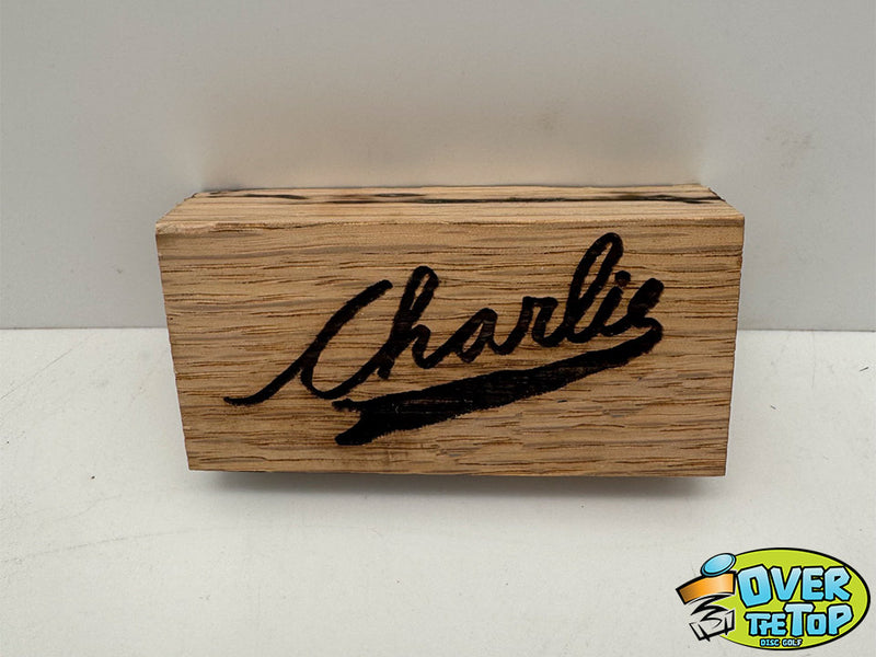 Custom wooden disc golf ink stamp block - Charlie
