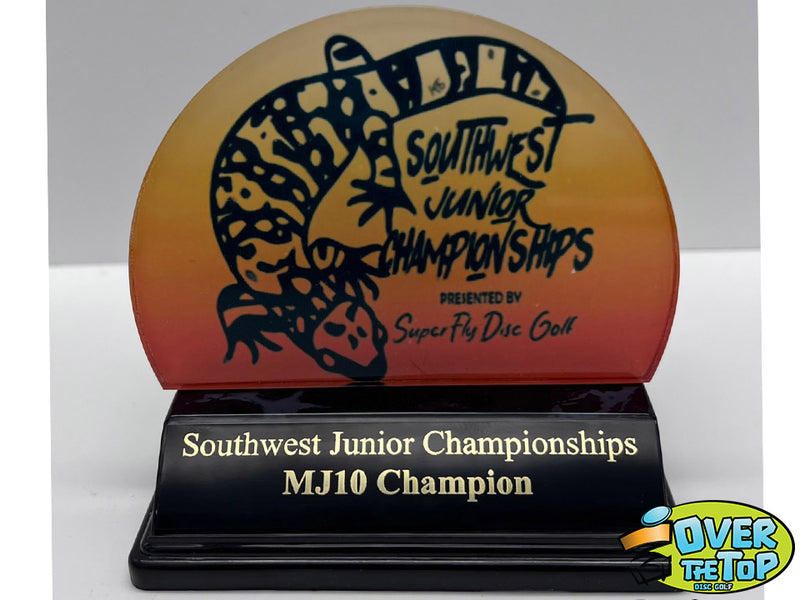 Custom disc golf trophy built by Over The Top Disc Golf