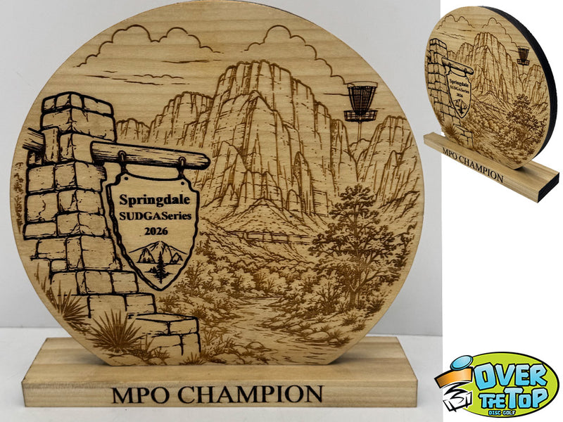 Custom disc golf trophy built by Over The Top Disc Golf